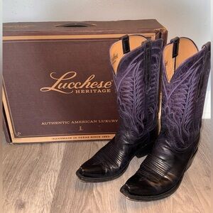 Handmade LUCCHESE Cowboy Boots Women’s Ombré Purple Mad Dog Goat Leather 7 EUC